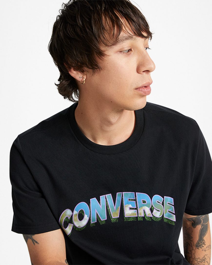 Men's Converse Cloud Fill Logo T-Shirts Black | AU 60451Q